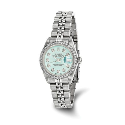 Pre-Owned Rolex Steel/18kw Bezel Dia Ice Blue Watch